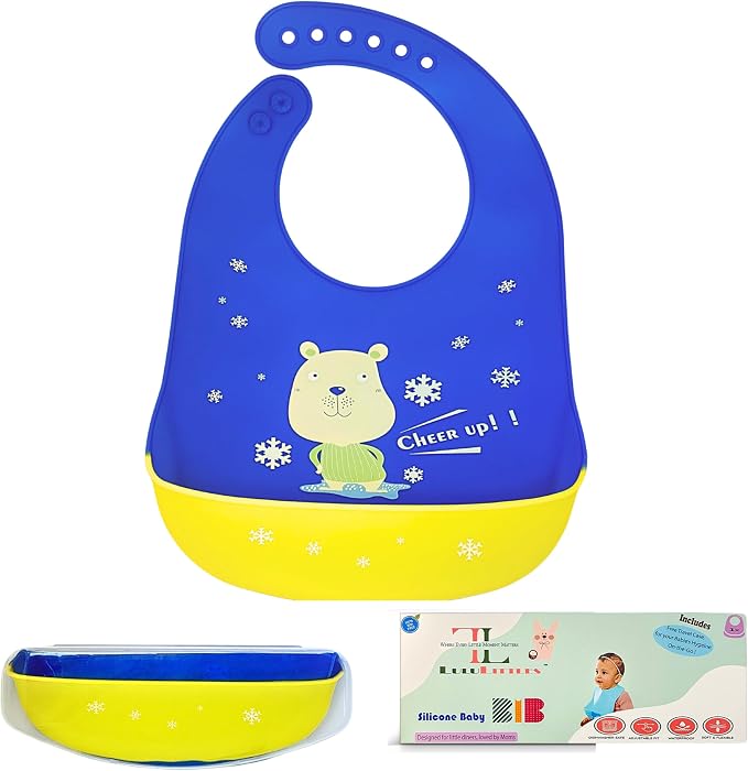 Silicone Baby Bibs Unisex, Self-Feeding, Catch-all Large Pocket, 6-48 months by LuluLittles