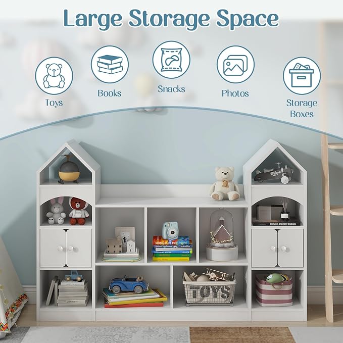 Vabches Kids Bookcase and Toy Storage Cabinet, Children Bookshelf, Castle Shape - Image 7