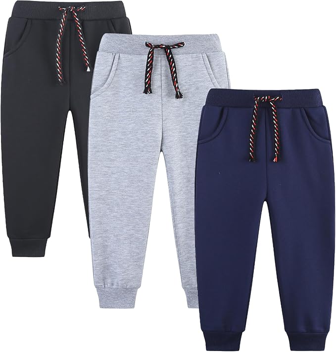 3 Pack Boy's and Girl's Fleece Pull on Jogger Sweatpant by Funnymore