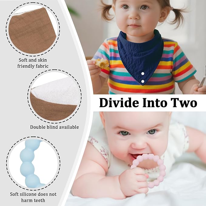 Baby Bandana Bibs & Teethers 6-Pack, 100% Organic Cotton, Super Absorbent & Soft - Image 2