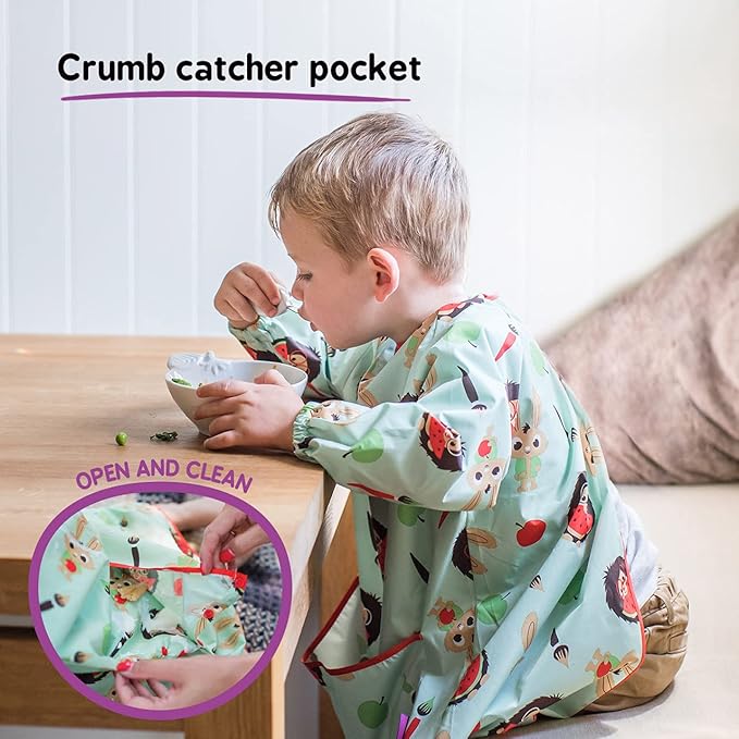 Tidy Tot - Long Baby Bib - Mess Proof Long Sleeve Feeding Smock - Waterproof Bib - Image 6