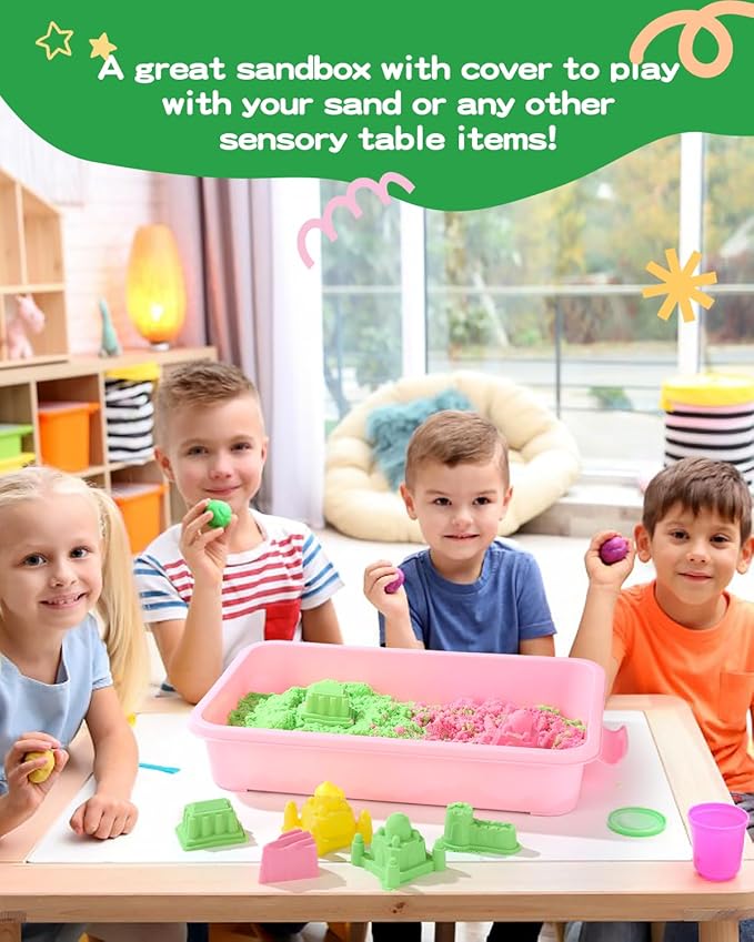 Sensory Bin Sand Tray with Lid for Toddlers 2 Pcs 15in Portable Sandbox Toy - Image 6