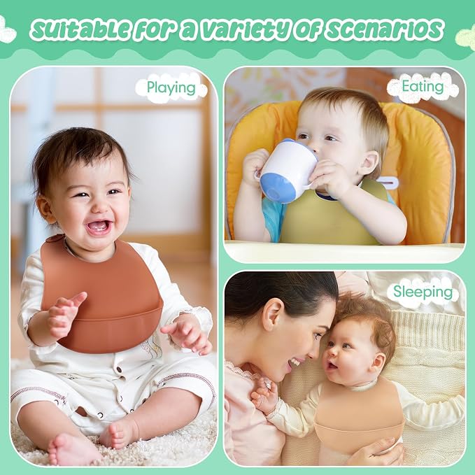 Mepase Silicone Bibs Waterproof Silicone Baby Bibs Soft Adjustable Baby Feeding - Image 7