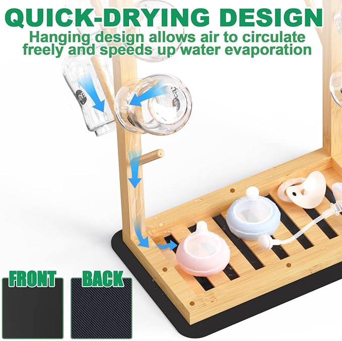 Baby Bottle Drying Rack, Vertical Bamboo Bottle Dryer Holder - Image 5