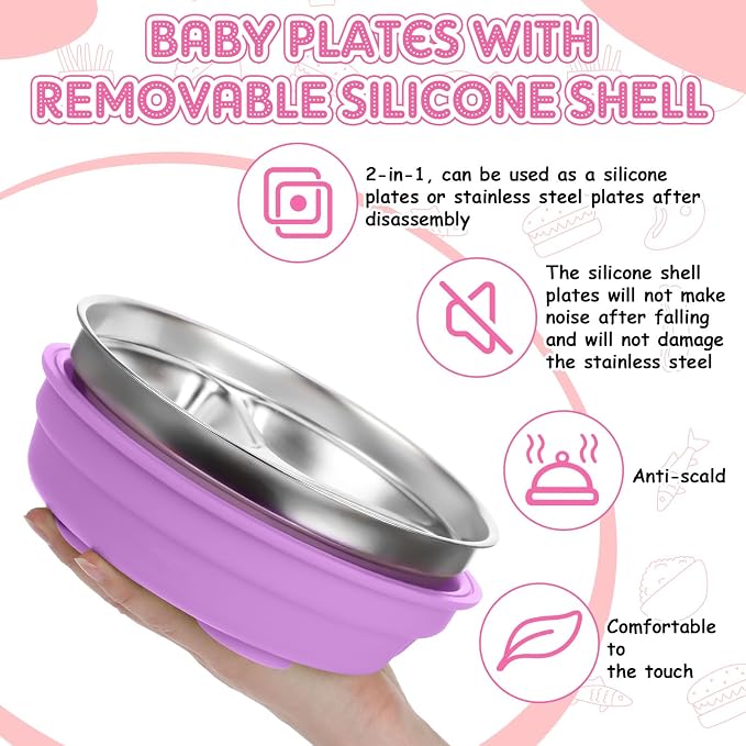 Nuogo 3 Pcs Stainless Steel Baby Suction Plates - Image 4