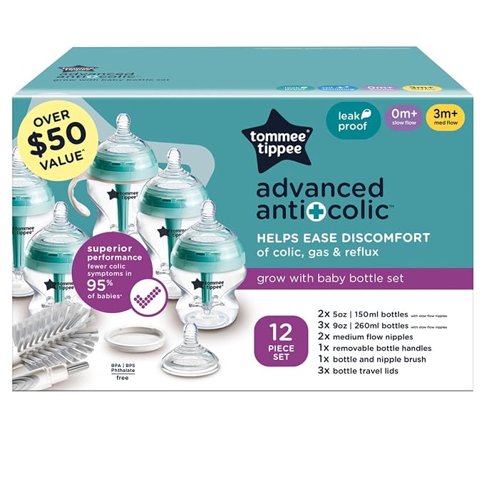 Tommee Tippee Advanced Anti-Colic 12 Piece Set, 5 oz and 9 oz BPA Free Bottles - Image 9