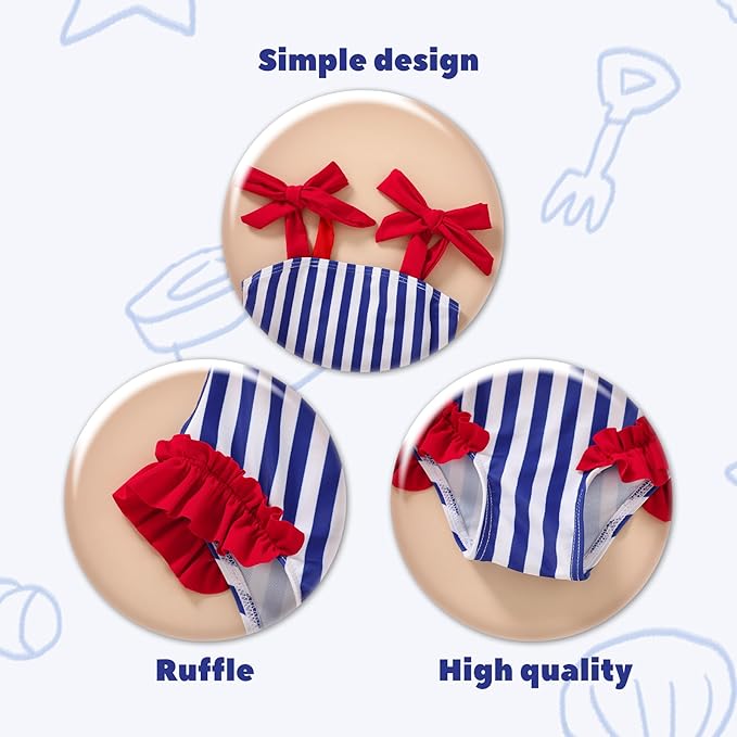 Happy Town Toddler Swimsuit Girl Solid Color Stripe One-Piece Baby Bathing Suits - Image 4
