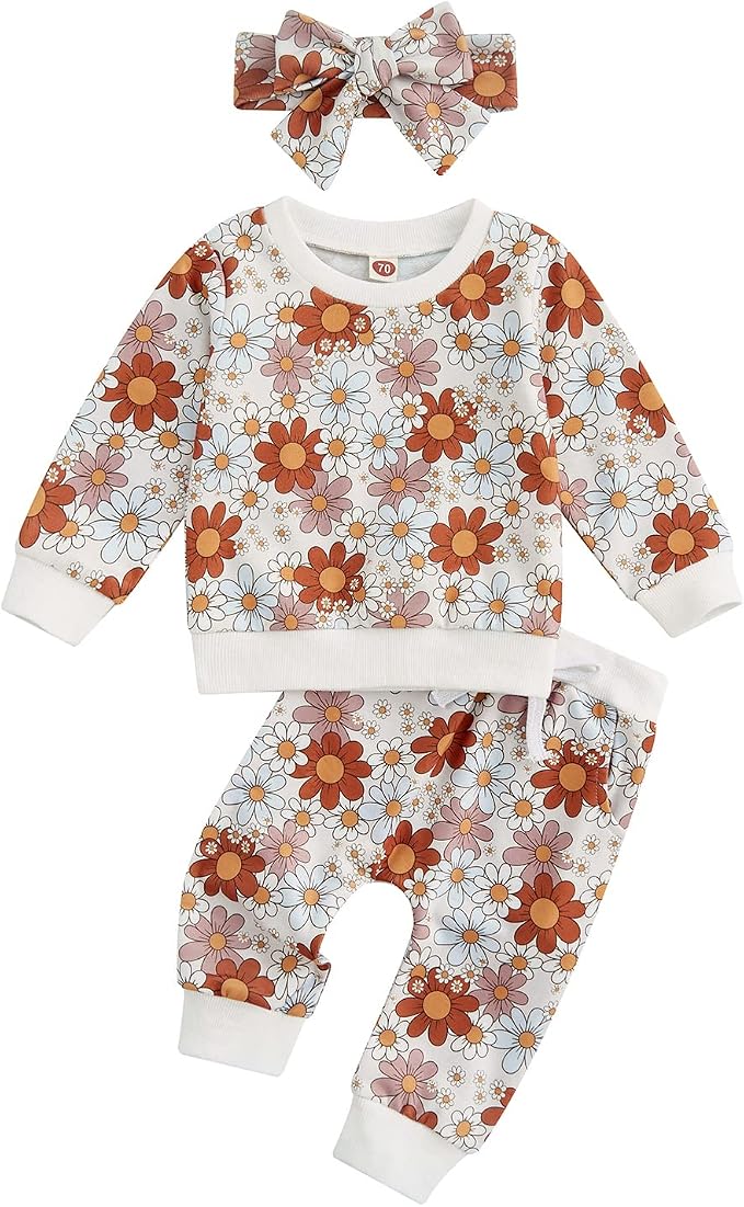 3Pcs Baby Girl Outfits Daisy Sweatshirt + Pants + Headband Infant Fall Winter by CIYCUIT