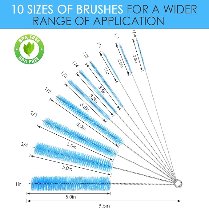 2024 Upgraded Long Straw Cleaner Brush, 9.5in 10 Different Diameters Reusable - Image 2