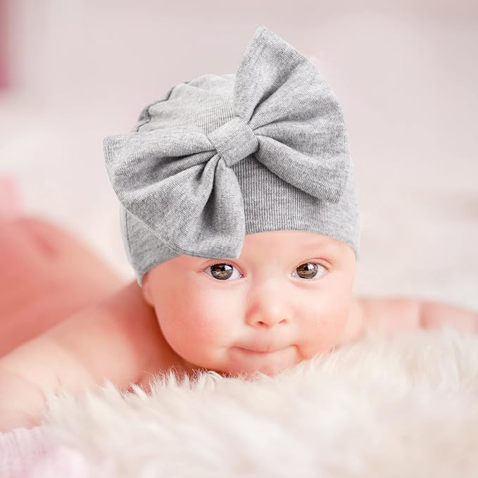 BQUBO Newborn Baby Girls Hats Mittens Set Hospital Hat Beanie Infant Bow Hats - Image 2