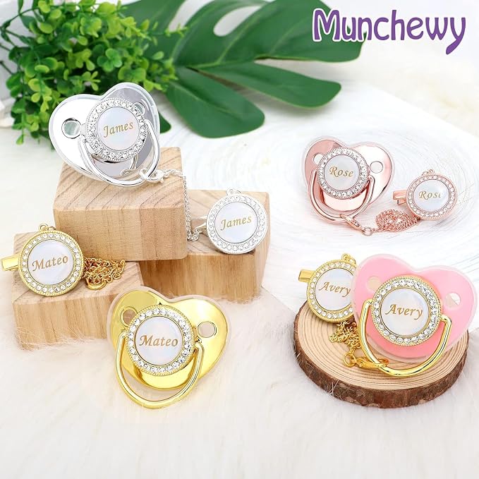 Custom Pacifier with Name, Personalized Pacifier Clip Set with Gift Box - Image 6