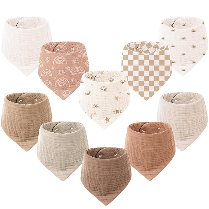 Konssy Muslin Baby Bibs 10 Pack Baby Bandana Drool Bibs 100% Cotton by Konssy