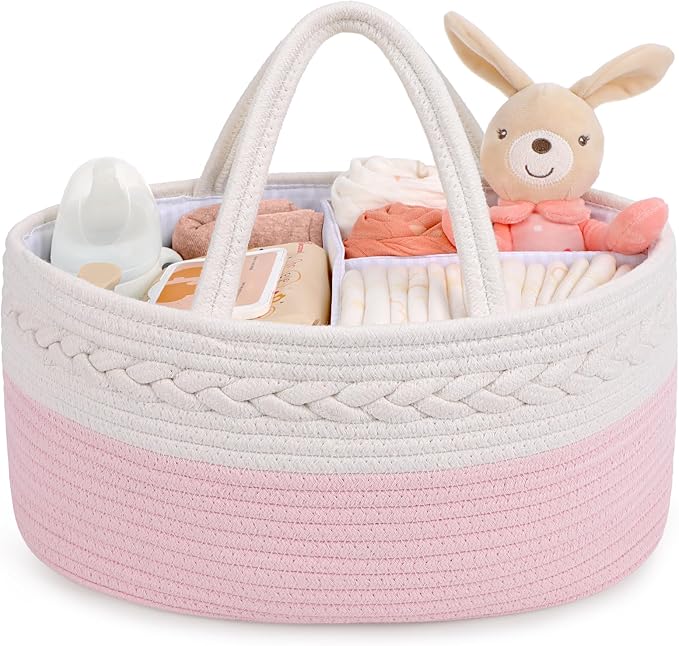 Maliton Diaper Caddy for Baby Girl-Cotton Rope Diaper Caddy, Diaper Organizer by Maliton