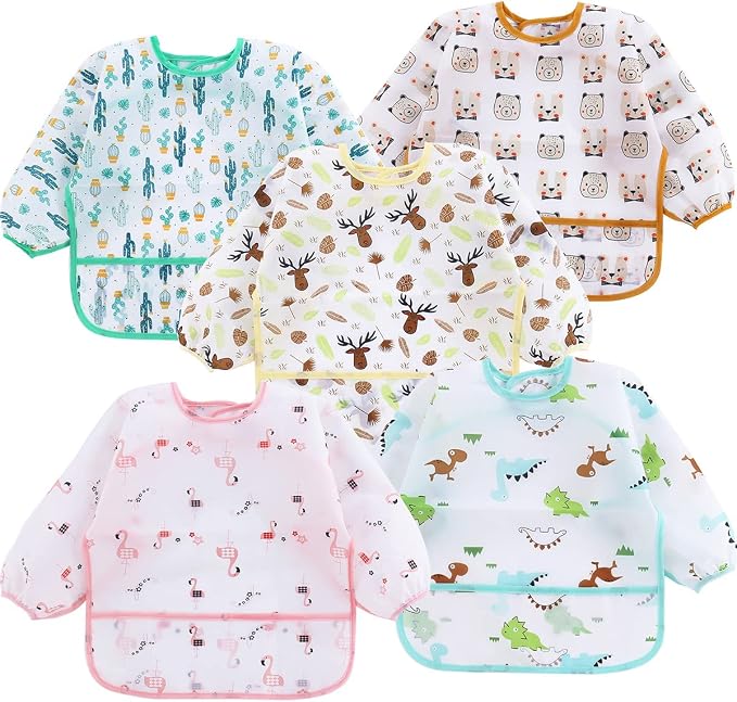 PandaEar 5 Pack Long Sleeve Bibs| Waterproof Full Bib by PandaEar