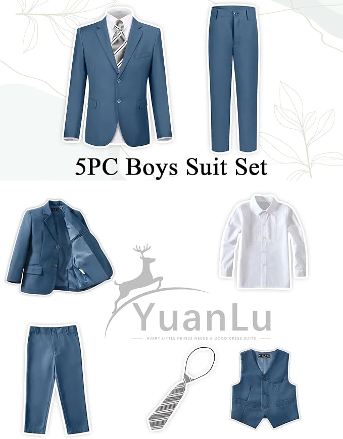 YuanLu Boys Suit for Kids Tuxedo Wedding Ring Bearer Outfit, 5 Piece Boy Slim - Image 2