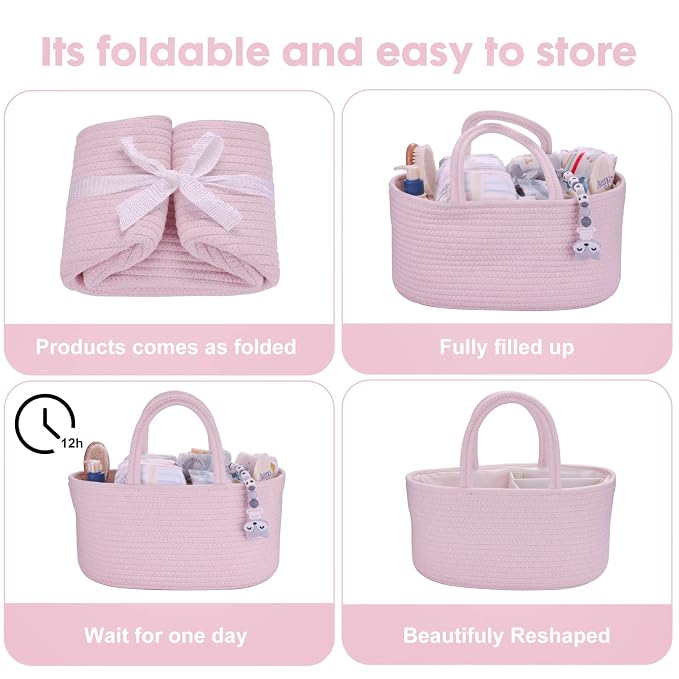 Baby Diaper Caddy Organizer for Girl Boy Rope Nursery Storage Bin Basket - Image 7