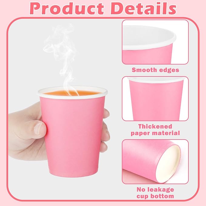 URATOT 60 Pieces 9 Ounce Disposable Paper Cups Gradient Pink Party Cups - Image 3