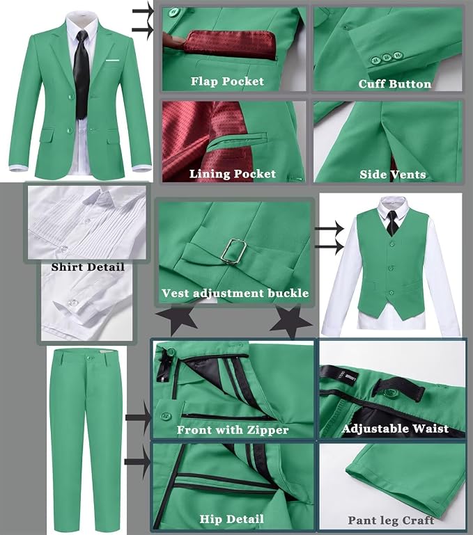 Boys Suit Set Slim Fit Kids Formal Suits Toddler Tuxedo Wedding Prom Classic - Image 4