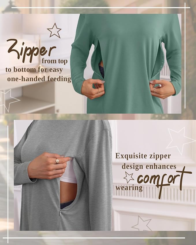 3 Pack Women's Nursing Breastfeeding Tops, Long Sleeve Maternity Shirts - Image 3