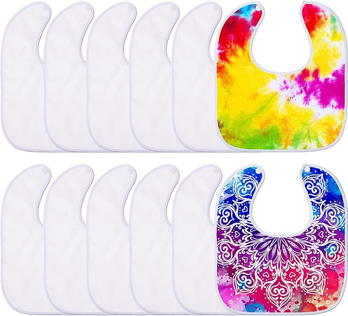 HooLing 12-Piece Sublimation Blank Baby Bib Set, Heat Press White Bibs - Image 2