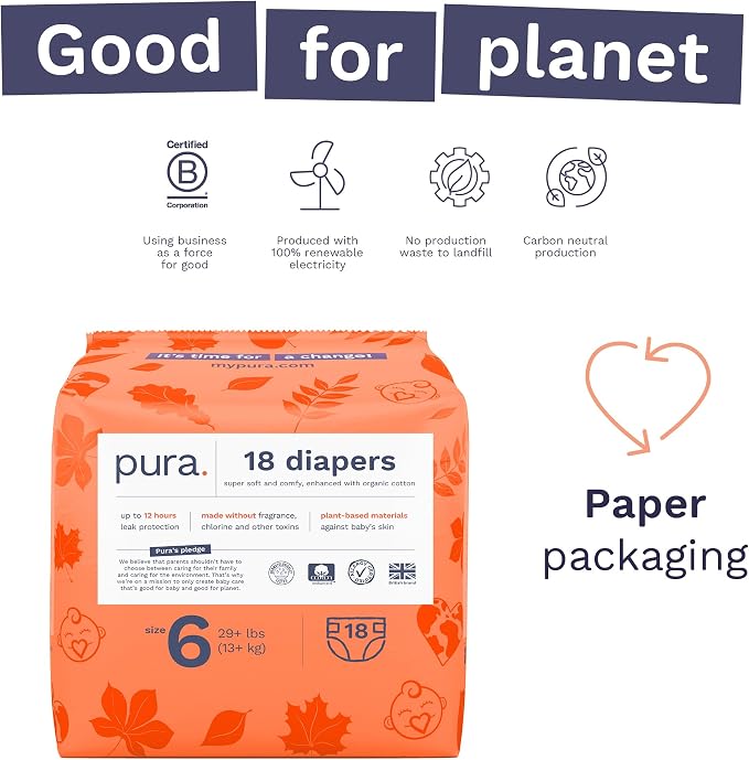 Pura Size 6 Eco-Friendly Diapers Totally Chlorine Free, Hypoallergenic - Image 4
