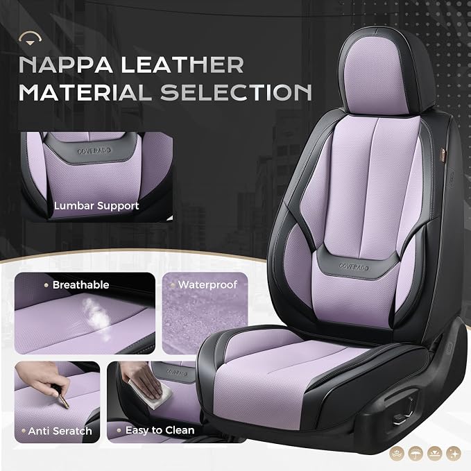 Coverado Car Seat Covers Full Set, Car Seat Protector Waterproof, Nappa Leather - Image 3