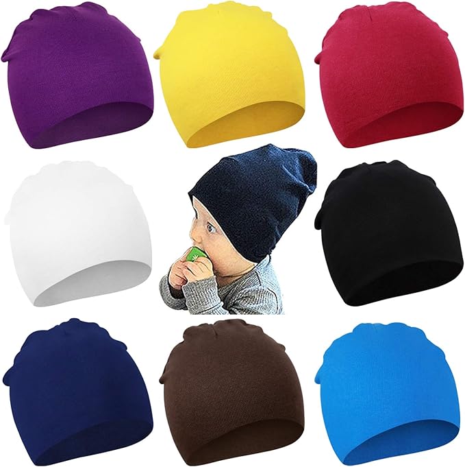 DRESHOW BQUBO 8 Pack Unisex Baby Beanie Hat Infant Toddler Kid Hats Baby Soft by DRESHOW