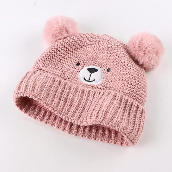 JANGANNSA Cute Bear Baby Beanie Pompom Baby Boys Hat Infant Toddler Winter - Image 5