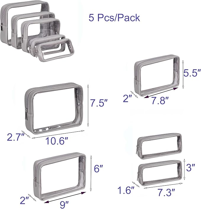 TSA Approved 5-Piece Diaper Bag Organizer Pouch Set Clear Waterproof TPU Kids - Image 2