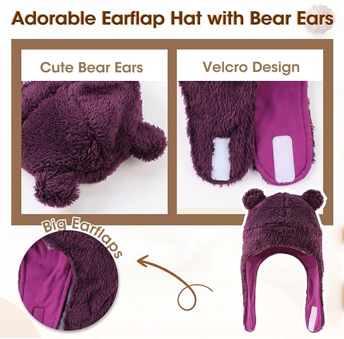Bear Baby Winter Hat Toddler Earflap Beanie Unisex Infant Snow Cap Warm Fleece - Image 4