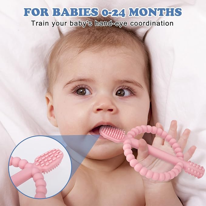 Baby Teething Toys with Easy-Hold Handle, Silicone Infant Toothbrush, Textured - Image 2