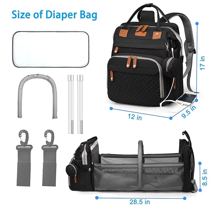 Jeryswet Baby Diaper Bags with Changing Station, Waterproof Large Capacity - Image 6