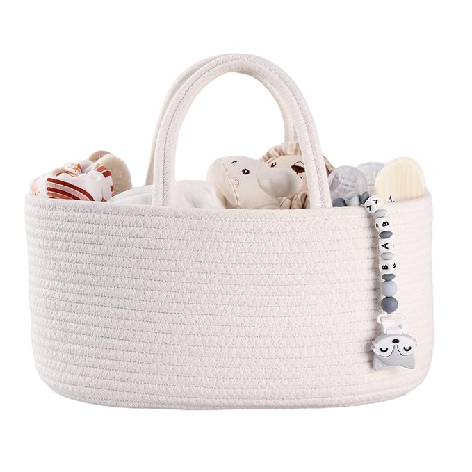 Baby Diaper Caddy Organizer for Girl Boy Cotton Rope Nursery Storage Bin Basket by XUANGUO