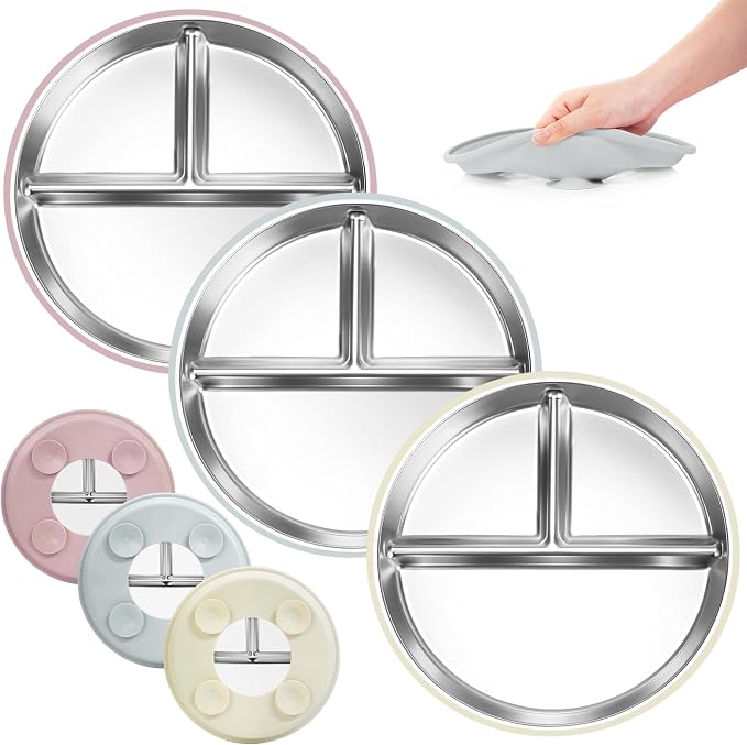 Bella's Friends Stainless Steel Toddler Plates Silicone Suction, 3 Packs by BellasFriends