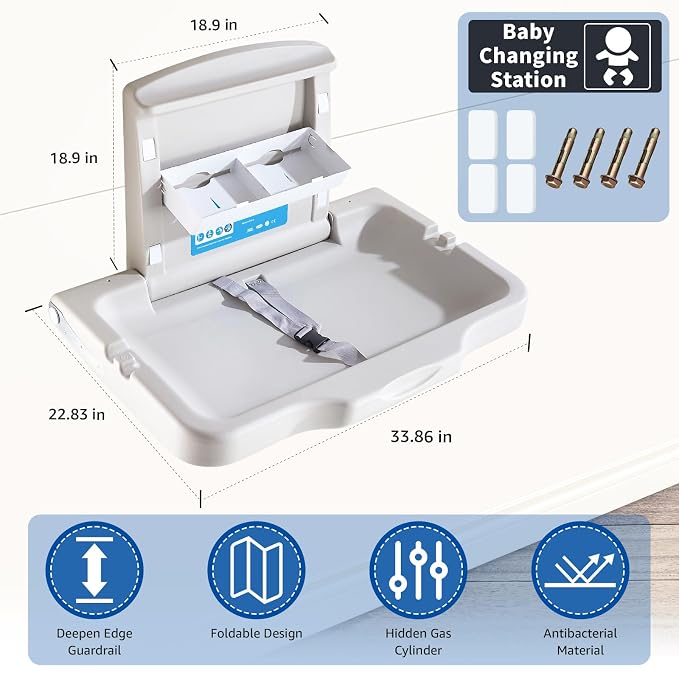Baby Changing Station Wall Mounted, Fold Down Baby Changing Table, Commercial - Image 7