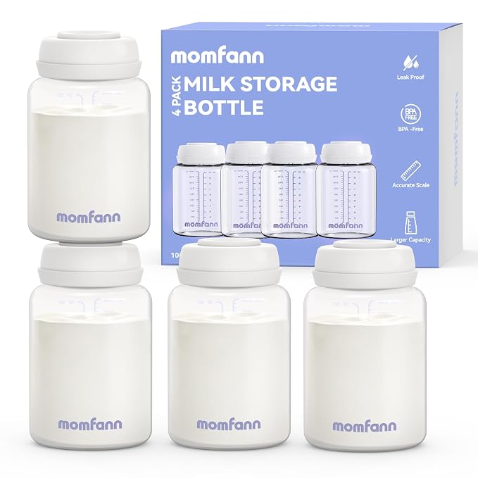 Breastmilk Storage Bottle 4 Pack, 10oz Milk Storage Bottle – Wide-Neck Fit by momfann