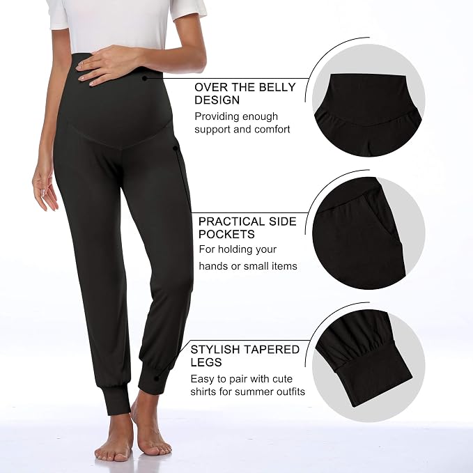 AMPOSH Women's Maternity Pants Stretchy Lounge Workout Pants Casual Loose Comfy - Image 2