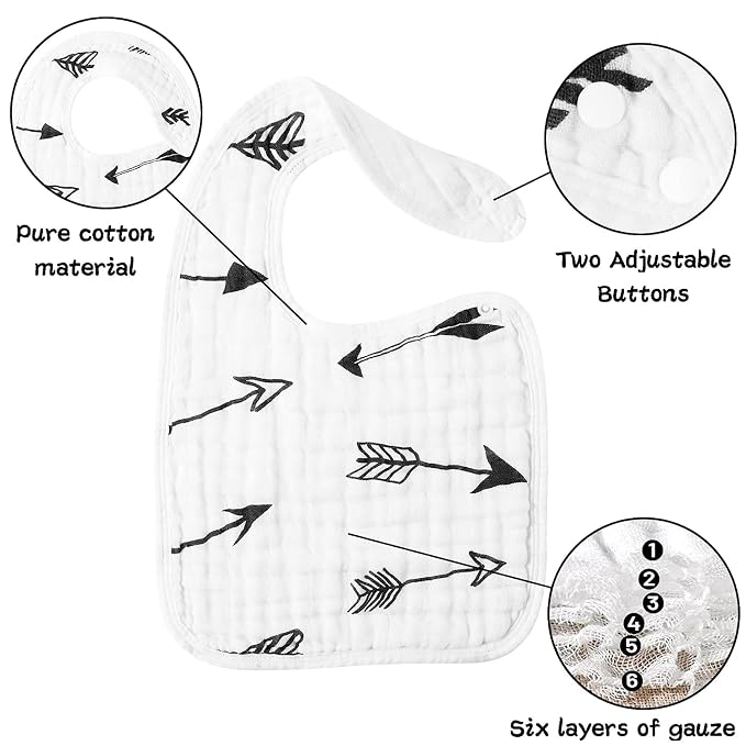 Zainpe 6Pcs Snap Muslin Bibs for Baby Machine Washable Adjustable Unisex Burp - Image 3