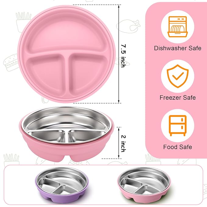 Nuogo 2 Pcs Stainless Steel Baby Suction Plates - Image 3