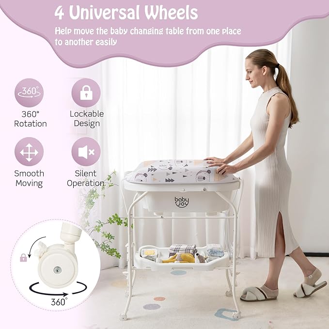 BABY JOY Baby Bathtub with Changing Table, Foldable Infant Diaper Changing - Image 4
