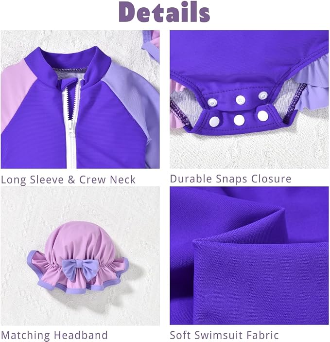 Aalizzwell Baby Girls Long Sleeve One Piece Swimsuit - Image 4