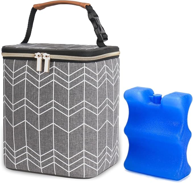 Breast Milk Cooler Bag with Ice Pack Fits 4 Baby Bottles Up to 9 Ounce by BABEYER