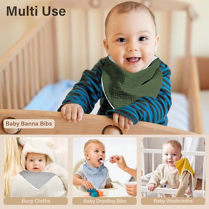 Muslin Baby Bibs, Soft Triangular Baby Bandana Drool Bibs - Image 6