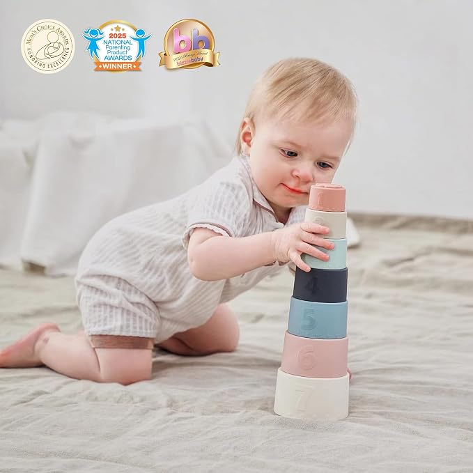 Moonkie Stacking Cups Toy, Fun Educational Baby Toys Silicone Soft Teething Toy - Image 8