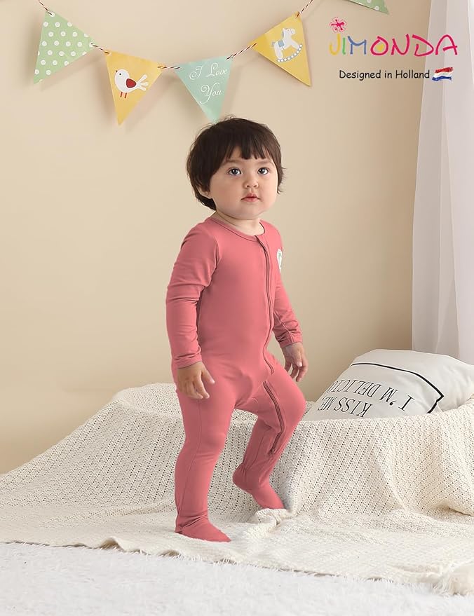 Jimonda Baby Romper Boys Girls Bamboo Pajamas 2-Way Zipper Footed Unisex Zip-Up - Image 4