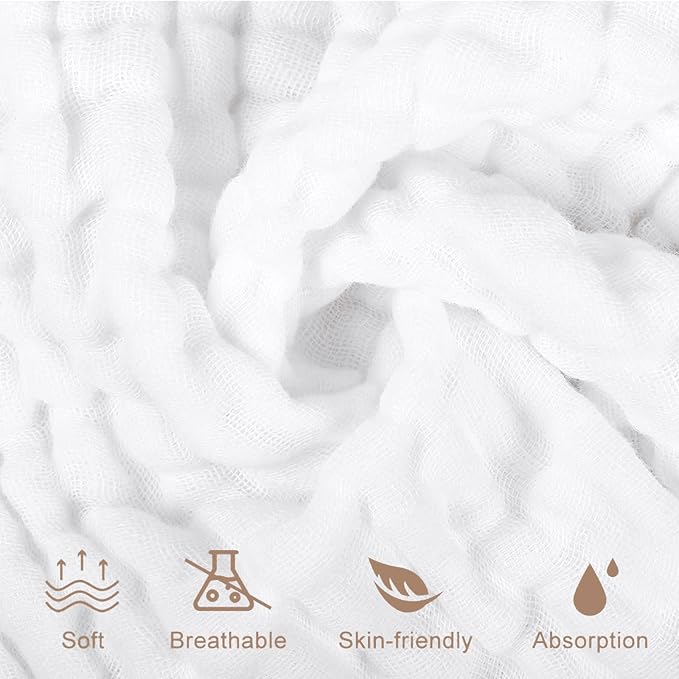 Yoofoss Muslin Baby Washcloths 100% Cotton Face Towels 6 Pack Wash Cloths - Image 2