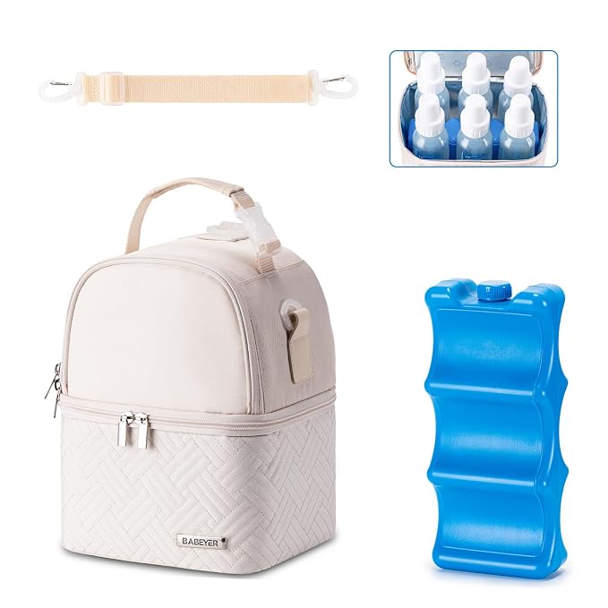 Breastmilk Cooler Bag with Ice Pack Fits 6 Baby Bottles up to 9 Ounce, Breast by BABEYER