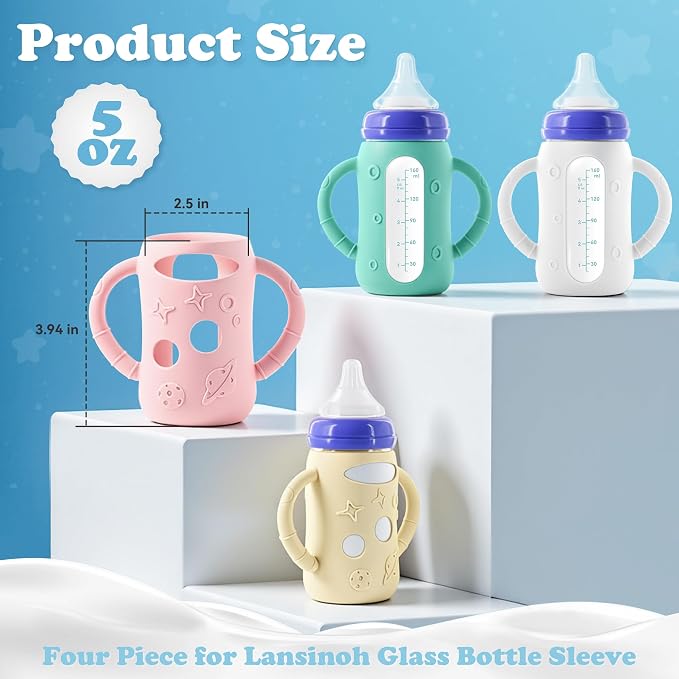 4-Pack Silicone Sleeves for Lansinoh Glass Bottles 5 oz- Starry Sky Design Baby - Image 2