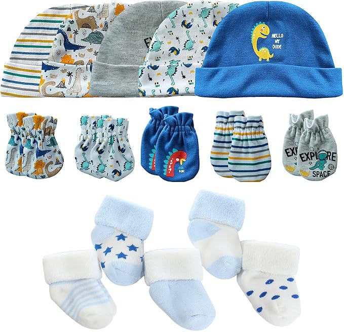 Newborn Baby Boy Girl Caps Mittens Socks Set Cotton Baby Essentials Accessories by MAMIMAKA