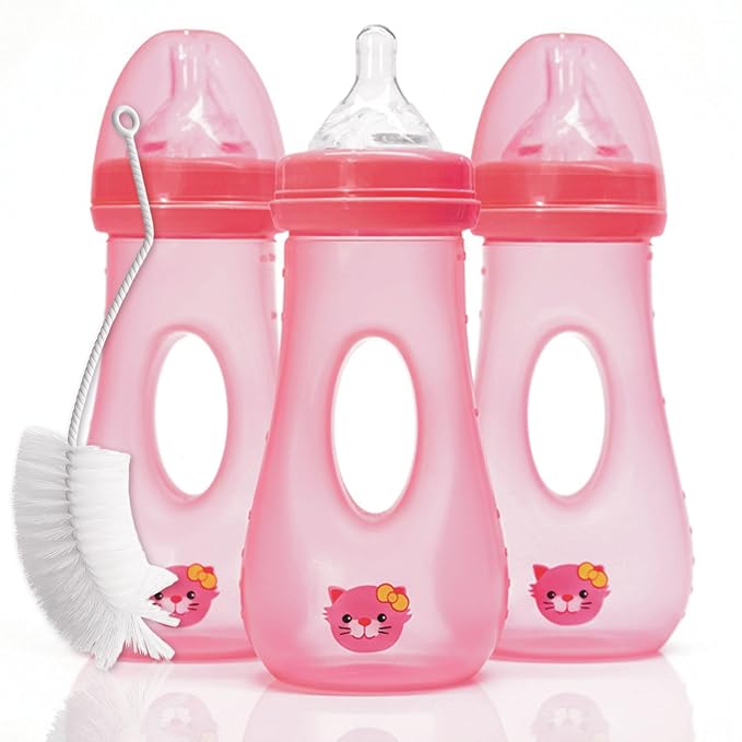 Avima Easy Grip Anti Colic Baby Bottles, BPA Free, 8 oz. Wide Neck w/Medium by AvimaBaby